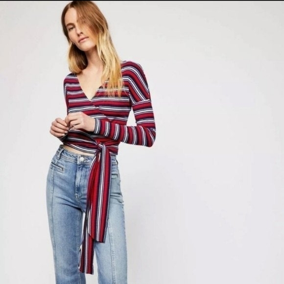 Free People Always With Me Striped Wrap Long Sleeve Top Size‎ Medium - Picture 2 of 10